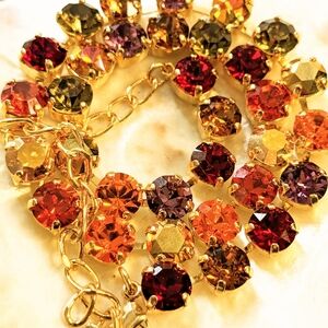 Swarovski Crystal Autumn Harvest Colors: Red, Orange, Yellows In Gold Necklace